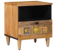vidaXL Armario de Noche Natural 40 x 33 x 46 cm Madera de Mango Maciza, Mesita de Noche, de Mango Macizo, Almacenamiento Compacto, organizada y rústica, Dormitorio