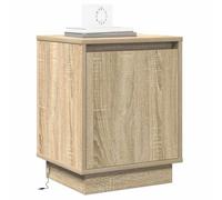 vidaXL Mesa de Noche con Luces LED en Color Roble Sonoma, 39x34.5x50cm. Mesita Moderna para Interiores, Guardar Cosas en el Dormitorio. Compacta y Decorativa, ¡Ilumina y da Estilo a tu