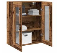 vidaXL Gabinete Montado en la Pared de con Puertas de Vidrio - Madera Vieja - Almacenamiento para Sala de Estar/Comedor - 69.5x34x90 cm - Exhibición Rústica de Madera Maciza - Estantes de Madera - Ga
