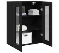 vidaXL Cabinet Buffet Moderno de Roble Negro con Puertas de Vidrio y Estantes Ajustables para Sala de Estar Comedor Acabado Mate Elegante Manijas Doradas Almacenamiento Muebles Estante Solución Estilo