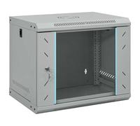 vidaXL Armario de Red Industrial con cerraduras Gris 530 x 450mm Acero Mate Ip20 9U Rack de Servidor Puerta de Vidrio Templado con Asas de Latch montado en Pared, soporta 40kg de Carga estática, IDE