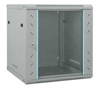vidaXL Armario de red gris para montaje en pared, 600 x 450 x 650 mm, de acero con puerta de cristal, 12U, protección IP20, con tirador de pestillo, para interiores, capacidad de carga máxima de 70 kg