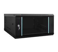 vidaXL Armario de red de pared con cerraduras de acero negro de 600 x 350 mm con acabado mate, puerta de cristal con cerradura y paneles laterales extraíbles.
