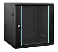 vidaXL Armario de red industrial negro 600 x 450 x 650 mm de acero templado de vidrio templado acabado mate con cierre de tiradores montados en la pared paneles desmontables 70 kg capacidad de carga