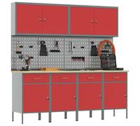 vidaXL Armario de Trabajo 10 pcs Rojo Madera Ingenierizada y Acero, Organización del Taller, Armario Industrial Resistente, Sistema Rectangular Multi-Almacenamiento para el Hogar