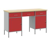 vidaXL Armario de Trabajo 3 uds. Rojo Madera Ingenierizada y Acero | Tiene un cajón grande y un gabinete espacioso, Puedes ajustar las patas para que se mantenga firme,