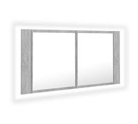 vidaXL Armario Espejo Baño Luz LED Acrílico Aseo Muebles Mobiliario Almacenamiento Estante Decoración Adorno Cemento Gris Hormigón 90x12x45 cm