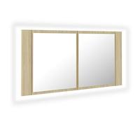 vidaXL Armario Espejo de Baño con Luz LED Acrílico Aseo Muebles Mobiliario Almacenamiento Estante Decoración Adorno Roble Sonoma 90x12x45 cm