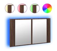 vidaXL Armario Espejo de Baño LED, Estanterías de Pared con Almacenamiento, Estantes de Maquillaje, Mueble de Lavabo, Acrílico Marrón Roble