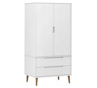 vidaXL Armario ropero blanco de madera maciza de pino con cajones y estante