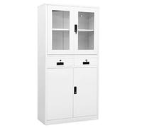 vidaXL Armario Oficina Mueble Archivador Armario Almacenamiento Archivos Documentos Organizador Universal Acero Vidrio Templado Blanco 90x40x180 cm