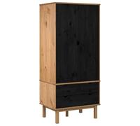 vidaXL Armario OTTA Negro 76,5 x 53 x 172 cm Madera de Pino Maciza, Armario para Sala, Dormitorio, diseño clásico, Almacenamiento Amplio, Resistente al Agua, Organizador de Madera