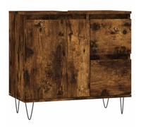 vidaXL Armario de baño Madera contrachapada Roble Ahumado 65x33x60 cm, Armario, Armario de baño con almacenaje, Mueble de baño, Mueble para baño