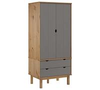 vidaXL Armario Ropero Ropa Cajones Mueble Almacenamiento Guardarropa Organizador Dormitorio Habitación de Madera Maciza de Pino Marrón y Gris