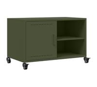 vidaXL Armario TV, mueble bajo tv, mesa de almacenamiento con ruedas, salón, verde oliva, acero laminado frío
