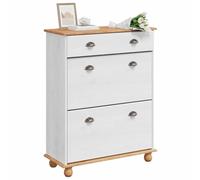 vidaXL Armario Zapatero ASKIM 85 x 35 x 108 cm Madera de Pino Macizo | Este armario se ve moderno en blanco con detalles de madera natural, ideal para cualquier estilo de casa,