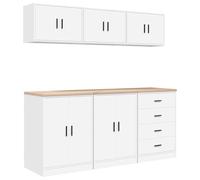 vidaXL Armarios 6 uds para Garaje Madera de ingeniería Blanco, Armario, Armario de Herramientas, Armario Base, Armario de Almacenamiento de Garaje