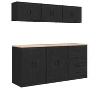 vidaXL Armarios 6 uds para Garaje Madera de ingeniería Negro, Armario, Armario de Herramientas, Armario Base, Armario de Almacenamiento de Garaje
