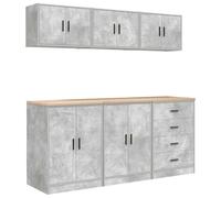 vidaXL Armarios 6 uds para Garaje Madera de ingeniería RIS hormigón, Armario, Armario de Herramientas, Armario Base