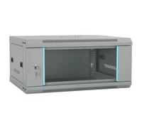 vidaXL Armarios de red gris 600 x 350 x 280 mm, estructura de acero resistente, montaje en pared, con puerta de cristal templado con cierre, paneles extraíbles.