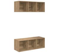 vidaXL Armarios de TV Montados en la Pared Color Roble, Madera Engineered, Estantes en Cubo de 37 x 107.5 cm, Diseño Moderno, Acabado Desgastado, Ideal para Interiores, Set de 2, Solución de Almacenam