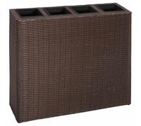 vidaXL Arriate Rectangular Cuatro Macetas de Ratán Sintético Marrón Jardinera