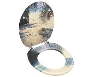 vidaXL Asiento de Inodoro con Tapa Váter Cierre Suave Ovalada Retrete Desmontaje Rápido Ergonómico Fácil de Limpieza Diseño de Playa MDF