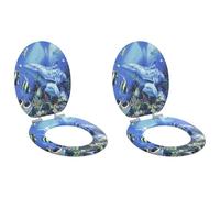 vidaXL Asiento de WC 2 pcs Azul 44 x 38 cm Tablero de MDF, Baño Moderno, Instalación de Asiento de Inodoro con Cierre Suave, Accesorio Elegante para Estilo Interior, Mejora Funcional, Montaje Fácil