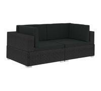 vidaXL Asiento Seccional de Esquina con Cojines 2 Piezas Sofá Sillones Sillas Exterior Terraza al Aire Libre Patio Jardín Ratán PE Negro