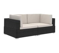 vidaXL Asiento Seccional de Esquina con Cojines 2 Piezas Sofá Sillones Sillas Terraza Exterior al Aire Libre Patio Jardín Ratán PE Negro