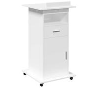Atril Con Ruedas Y Cajón Madera Ingeniería Blanco 55x55x107 Cm Vidaxl