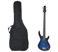 vidaXL Bajo Eléctrico para Principiantes con Funda, Guitarra Eléctrica de 4 Cuerdas, Bajo Eléctrico de Viaje, Instrumento Musical, Azul Negro 4/4 46"
