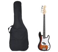 vidaXL Bajo Eléctrico para Principiantes con Funda, Guitarra Eléctrica, Bajo Eléctrico de Viaje, Instrumento Musical, Marrón Blanco 4/4 46"