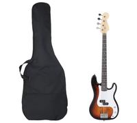 vidaXL Bajo Eléctrico para Principiantes con Funda, Guitarra Eléctrica, Bajo Eléctrico de Viaje, Instrumento Musical, Marrón Blanco 4/4 46"