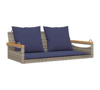 vidaXL Balancín con cojines, mecedora de relax, columpio para jardín, hamaca colgante, tumbona de polirratán, color gris