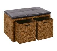 vidaXL Banco 3 Cestas Hierba Marina 71x40x42 cm Marrón Taburete Silla Canasto