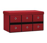 vidaXL Banco Almacenaje Plegable Contenedor Otomana Taburete Asiento Baúl Cofre Entrada Pasillo Dormitorio Mueble Lino Sintético Rojo Tinto 76x38x38cm