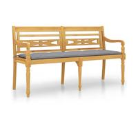 Vidaxl banco batavia con cojín gris madera maciza de teca 150 cm