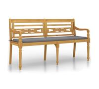 Vidaxl banco batavia con cojín gris madera maciza de teca 150 cm