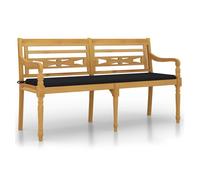 Vidaxl banco batavia con cojín negro madera maciza de teca 150 cm
