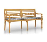 Vidaxl banco batavia con cojín patrón cuadros grises madera teca 150cm