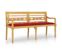 Vidaxl banco batavia con cojín rojo madera maciza de teca 150 cm