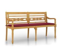 Vidaxl banco batavia con cojín rojo vino madera maciza de teca 150 cm