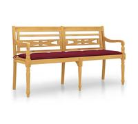 Vidaxl banco batavia con cojín rojo vino madera maciza de teca 150 cm