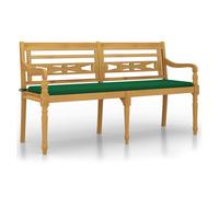 Vidaxl banco batavia con cojín verde madera maciza de teca 150 cm