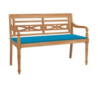 Vidaxl banco batavia madera maciza de teca con cojín azul 120 cm