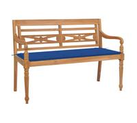Vidaxl banco batavia madera maciza de teca con cojín azul royal 120 cm