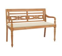 Vidaxl banco batavia madera maciza de teca con cojín crema 120 cm
