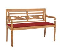 Vidaxl banco batavia madera maciza de teca con cojín rojo 120 cm