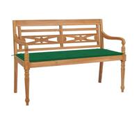 Vidaxl banco batavia madera maciza de teca con cojín verde 120 cm